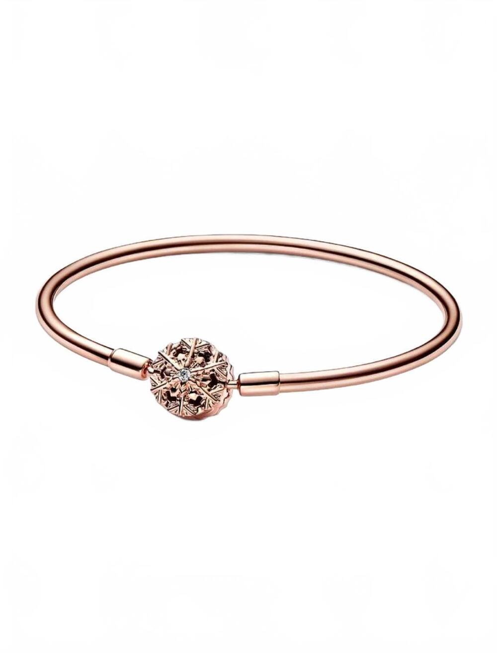 NEW PANDORA women's moments sparkling snowflake clasp bangle in rose gold